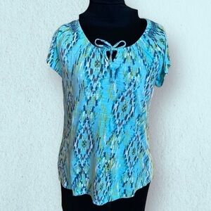 🦄 Sonoma lifestyle cap sleeve tie-Neck patterned top turquoise medium